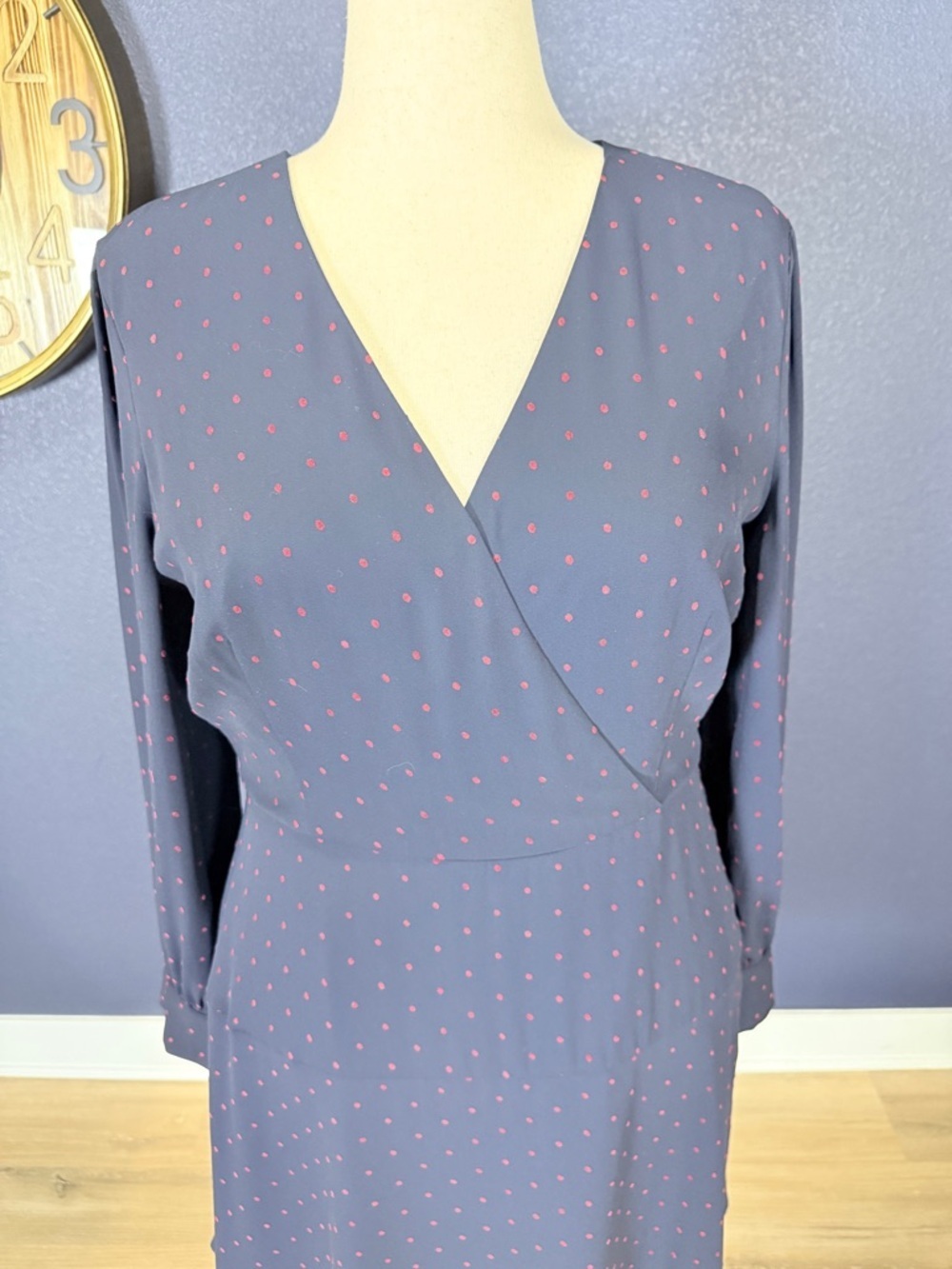 Ann Taylor Blue Red Polka Dot Long Sleeve Wrap Dress | Size 14 - Picture 5 of 9